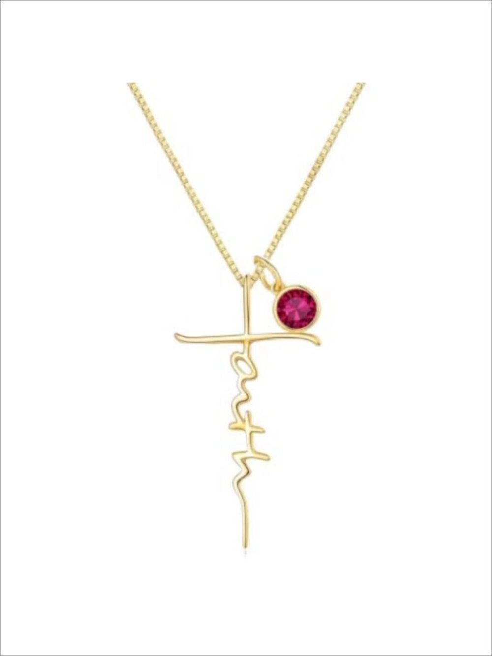 18K Gold Plated Faith Cross Necklace Ruby Pendant